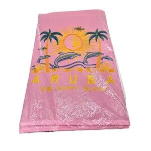 Vintage New Aruba One Happy Island Embroidered Sun Dolphins Palm Trees Tote Bag